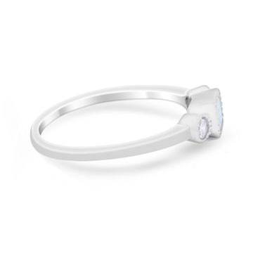Petite Dainty Fashion Created White Opal Thumb Ring 925 Sterling Silver